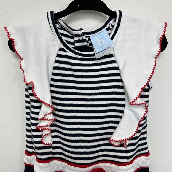 Bella Bliss Stripe Ruffled Romper Girls 4 Red White Navy - Picture 4 of 7